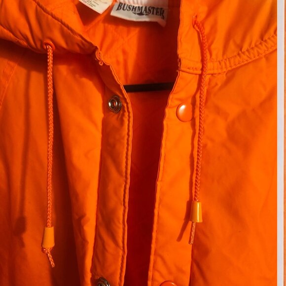 Bushmaster Orange Rain Jacket Hooded Vtg L Nylon & PVC  Snap Pockets Drawstrings - Picture 6 of 6